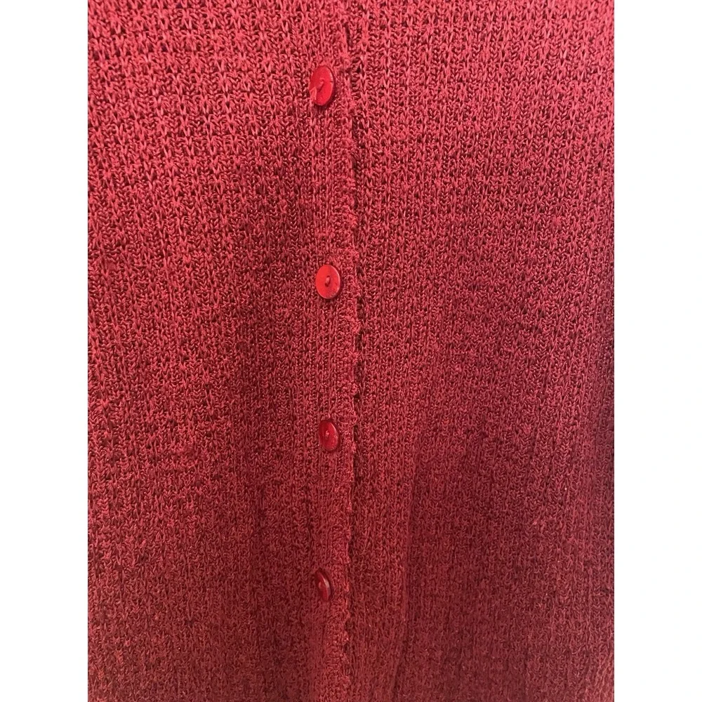Sag Harbor XL Silk Rayon Cardigan Red Short Sleeve Button Front Knit Sweater